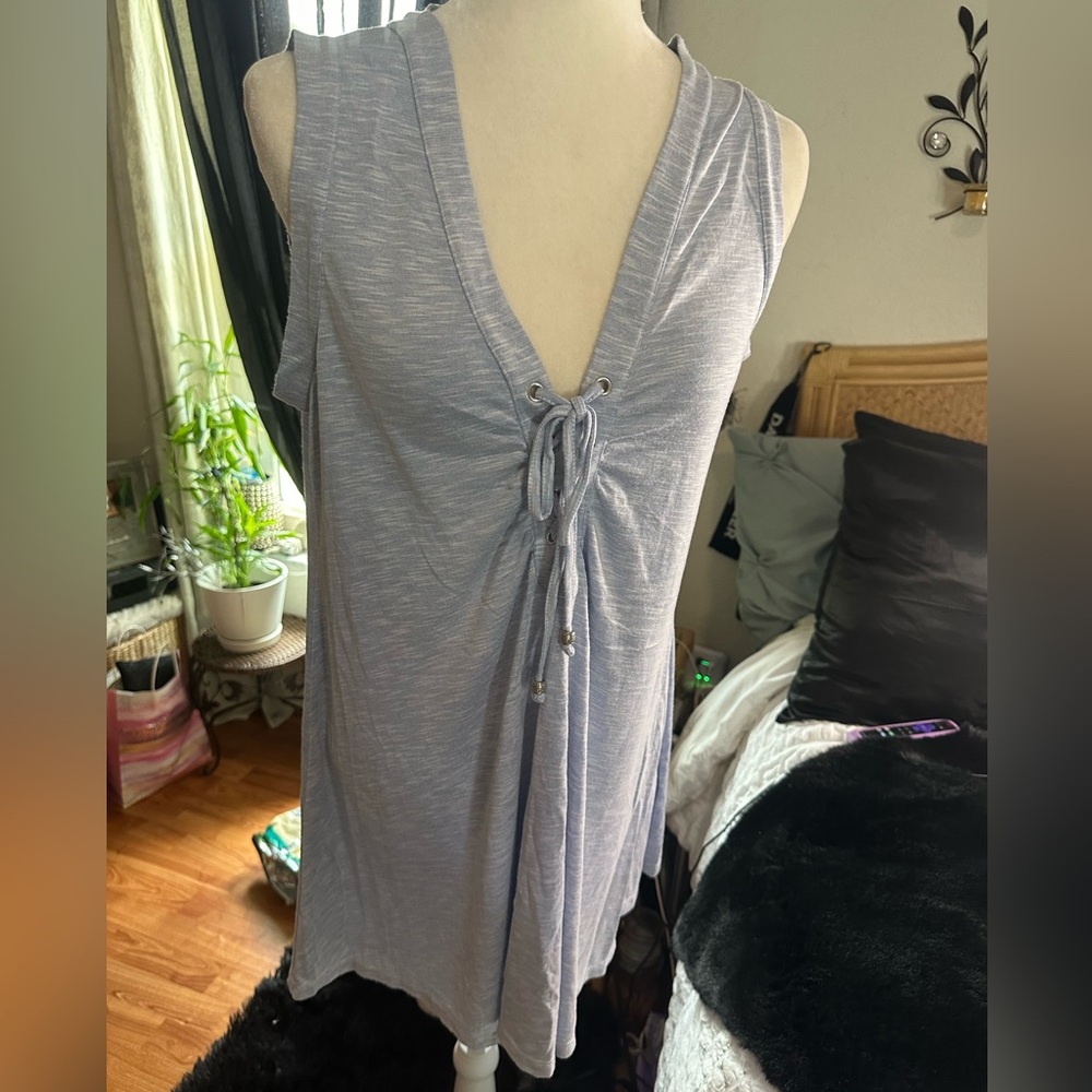 Blue Sleeveless Swim Coverup with Tie Detail